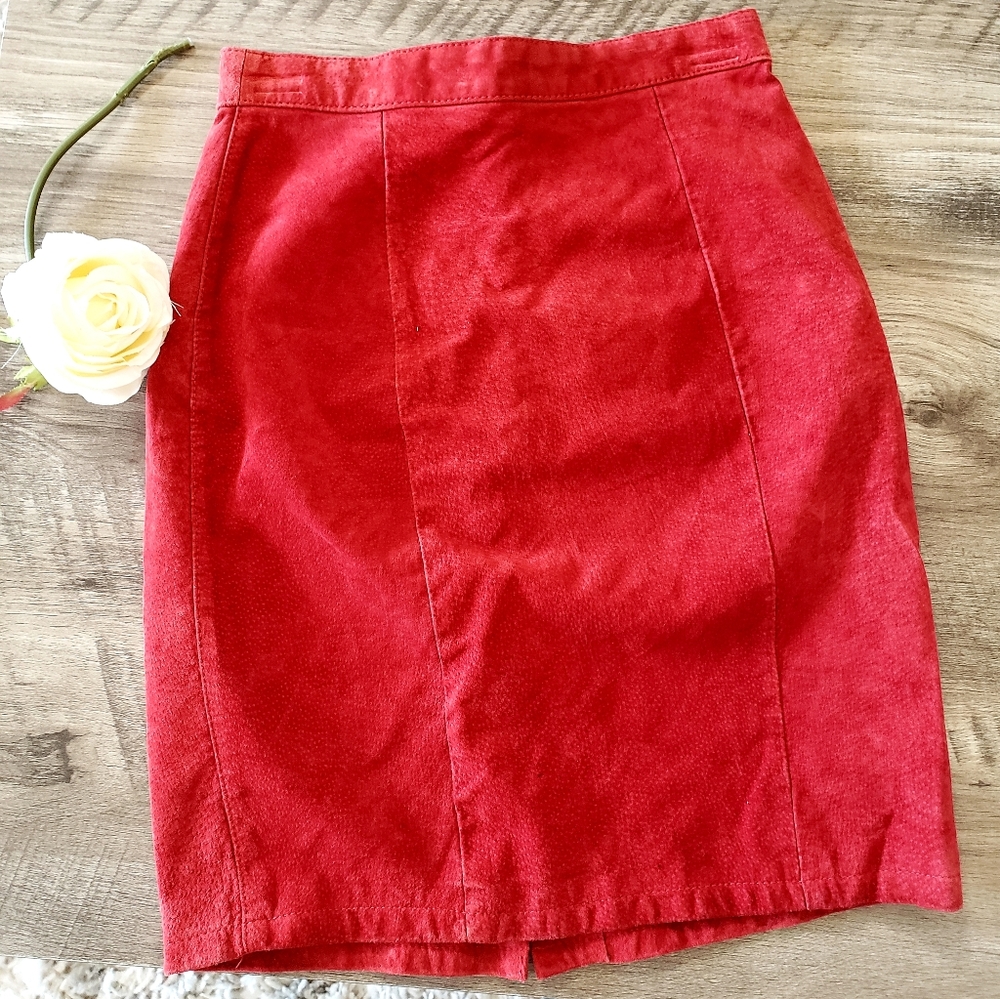 Cayenne 100% Leather Red Skirt Career Holiday